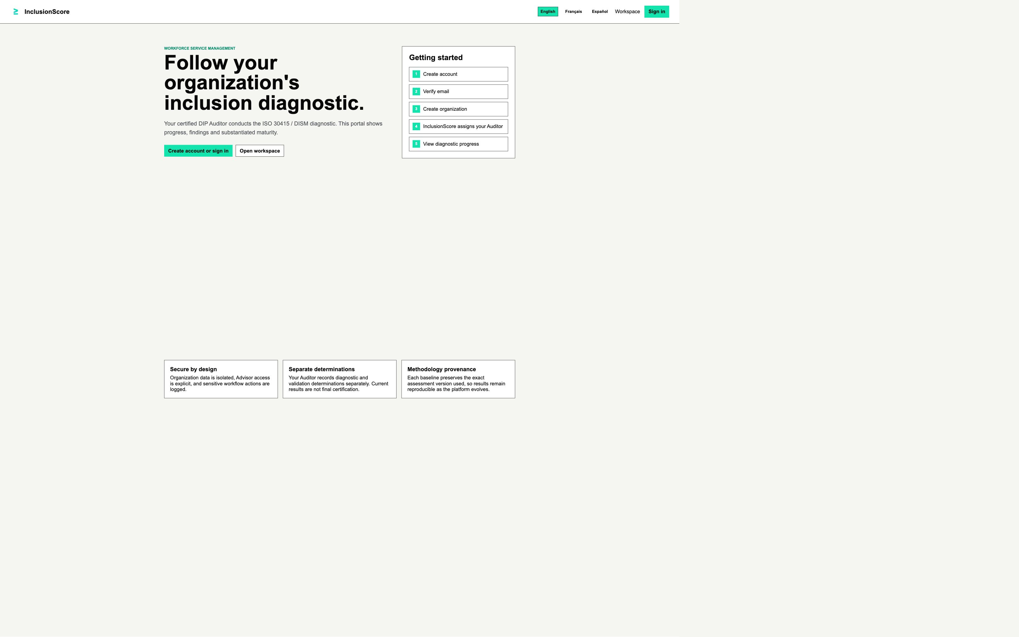 Actual InclusionScore assessment application entry screen